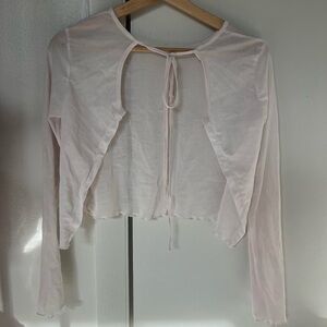 Off White Mesh Tie-Front Women Top